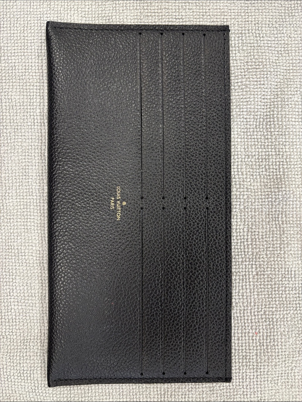 Louis Vuitton Black Leather Slim Card Wallet with Gold Logo